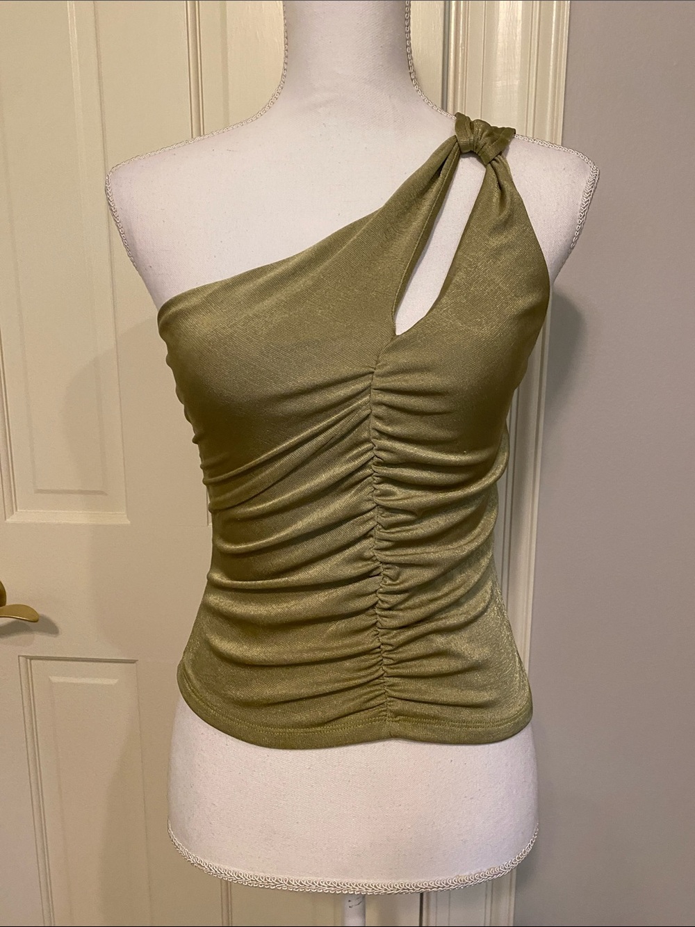 NWT Anthropologie Olive Green One-Shoulder Ruched Tank